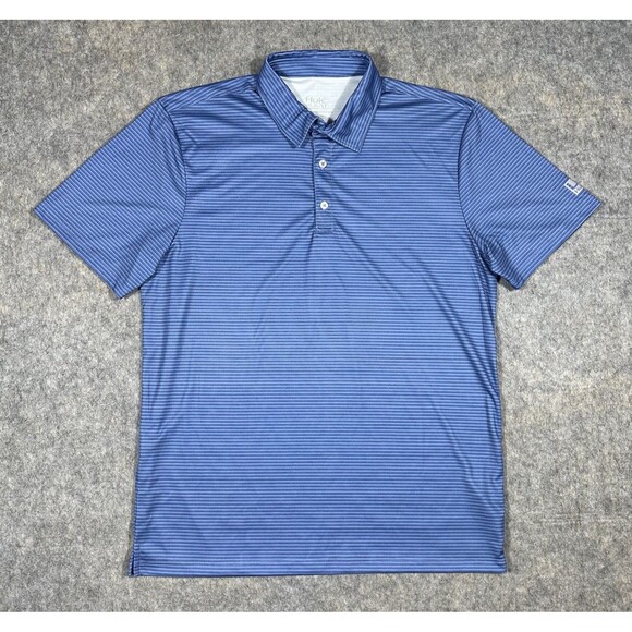 Huk Pursuit Novelty Polo Men’s M Blue Striped Performance Fishing UPF 50 Stretch - Picture 2 of 7